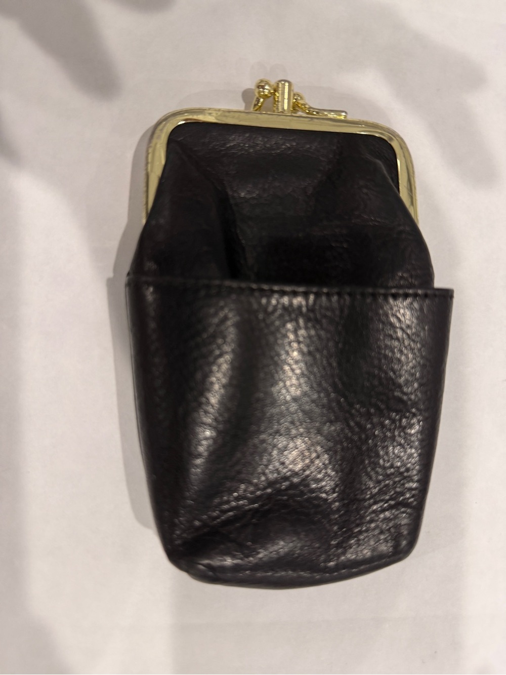 Vintage Black Leather Double Kiss-Lock Coin Purse with Gold Frame